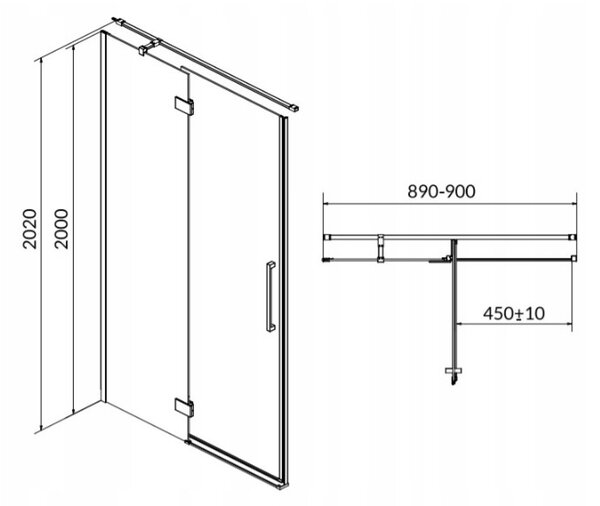 Cersanit Crea, szárnyas ajtó nyílásra 90x200 cm (balra), 8mm átlátszó üveg, króm profil, S159-005