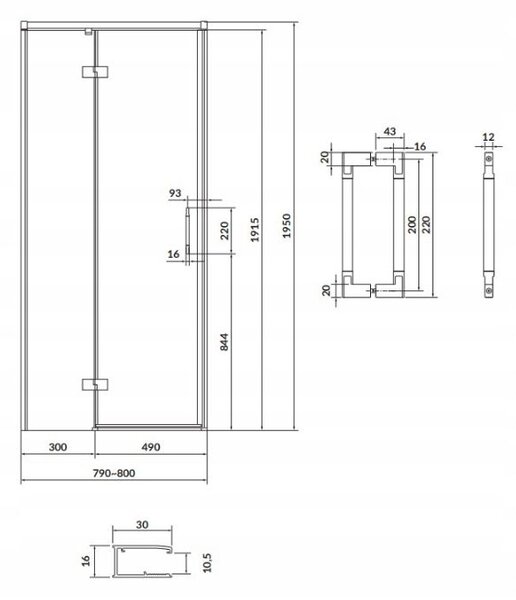 Cersanit Larga, szárnyas ajtó nyíló 80x195cm, balos kivitel, 6mm átlátszó üveg, króm profil, S932-119