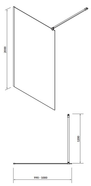 Cersanit Mille, zuhanykabin paravánja 100x200 cm, 8mm átlátszó üveg, króm profil, S161-001
