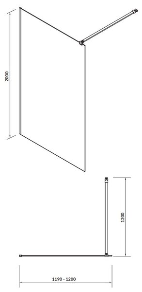 Cersanit Mille, zuhanykabin paravánja 120x200 cm, 8mm átlátszó üveg, króm profil, S161-002