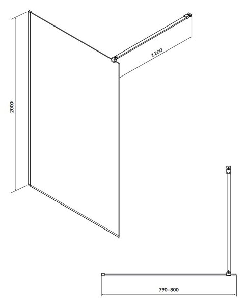 Cersanit Mille, zuhanykabin paravánja 80x200 cm, 8mm átlátszó üveg, fekete profil, S161-007