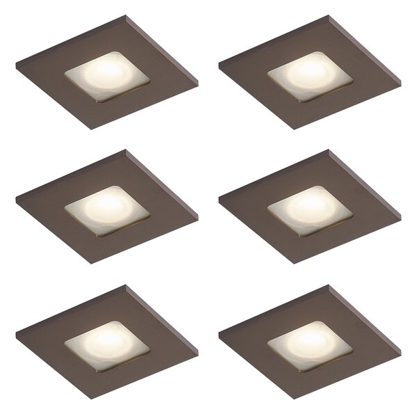 6 darabos modern süllyesztett spotlámpa szett sötét bronz négyzet alakú IP44 - Qure