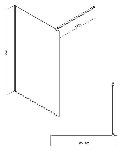 Cersanit Mille, zuhanykabin paravánja 90x200 cm, 8mm átlátszó üveg, króm profil, SS161-006