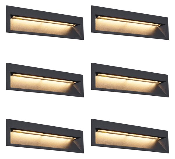 6 darabos modern, süllyesztett fali lámpa szett fekete 28cm LED-del IP65 - Mert