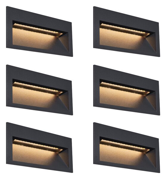 6 darabos modern süllyesztett fali lámpa szett fekete 16 cm LED-del IP65 - Mert