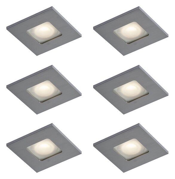 6 darabos modern, szögletes, gunmetal színű, süllyesztett spotlámpa szett IP44 - Qure
