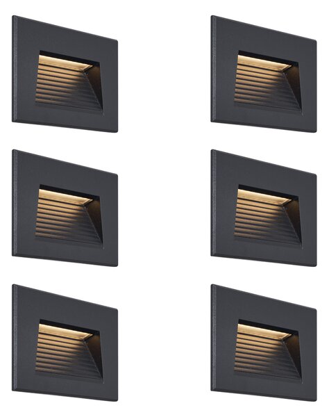 6 darabos modern süllyesztett fali lámpa szett fekete 11,5 cm LED-del IP65 - Trem