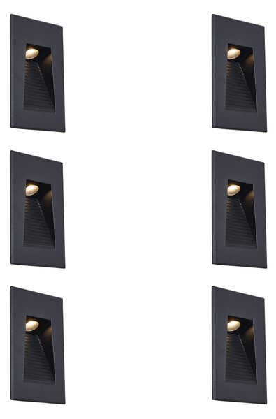 6 darabos modern süllyesztett fali lámpa szett fekete 7 cm LED-del IP65 - Trem