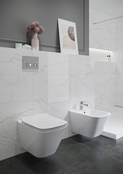 Cersanit City Square CleanOn, akasztós tál lassan záródó ülőkével, hőre keményedő, fehér, S701-405