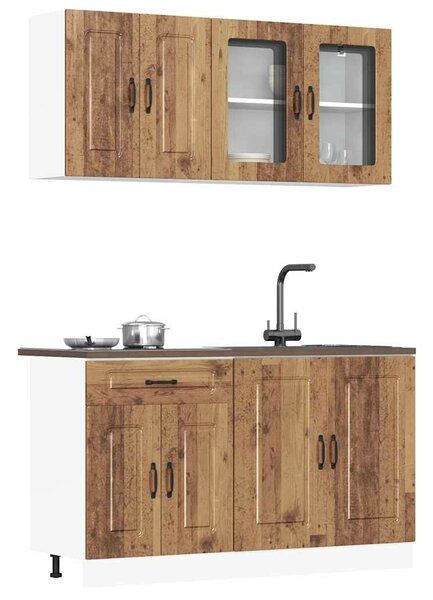 VidaXL 4 darabos konyhaszekrény készlet régi fából készült műfa