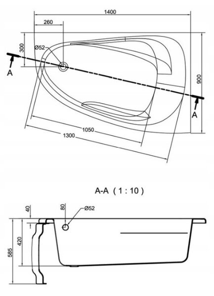 Cersanit Joanna New, sarokkád jobb 140x90cm, fehér, S301-166