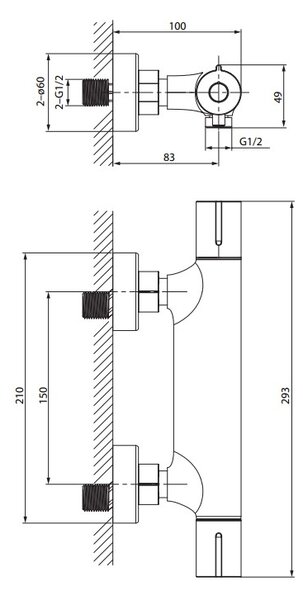 Cersanit Virgo, falra szerelhető termosztatikus zuhanycsaptelep, fekete matt, S951-580