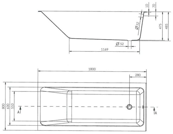Cersanit Crea Slim akril kád 180x80cm + lábak, fehér, S301-227