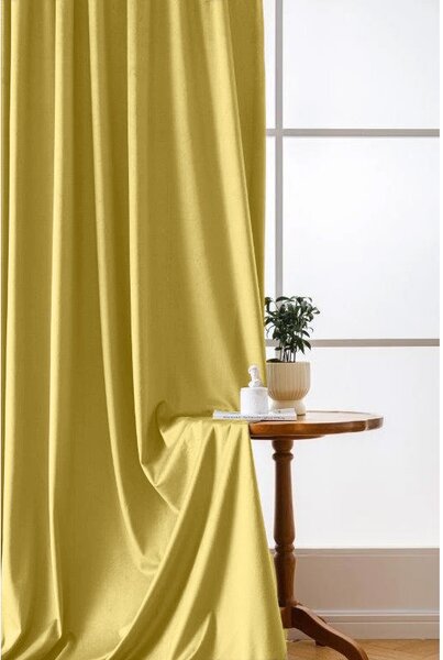 Sötétítő függöny VELVET 140x270 cm, mustárszínű Felfüggesztés: Hullámos sínszalag