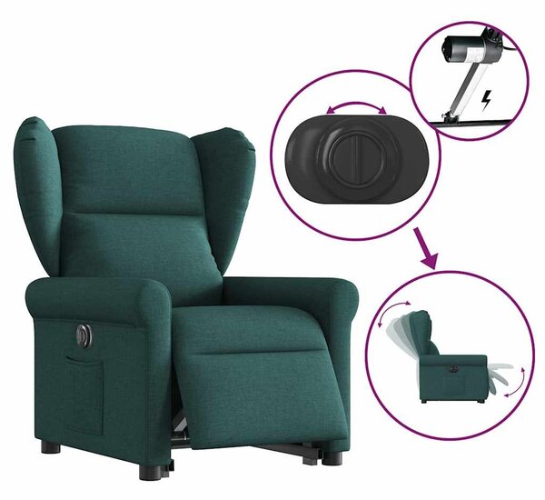 VidaXL elektromos felállást segítő sötétzöld szövet dönthető fotel