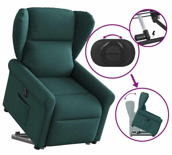 VidaXL elektromos felállást segítő sötétzöld szövet dönthető fotel