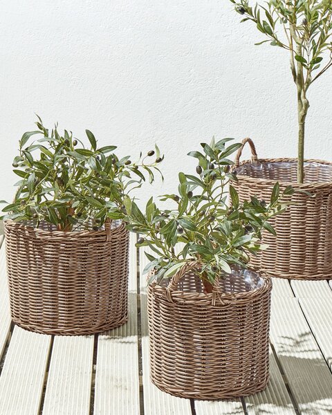 3 darabos fonott virágtartó szett PENDULA PE Rattan 33/37/45 cm Természetes