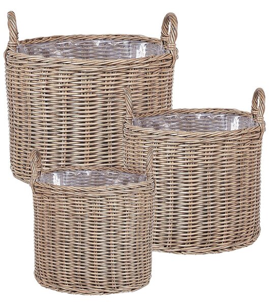 3 darabos fonott virágtartó szett PENDULA PE Rattan 33/37/45 cm Természetes