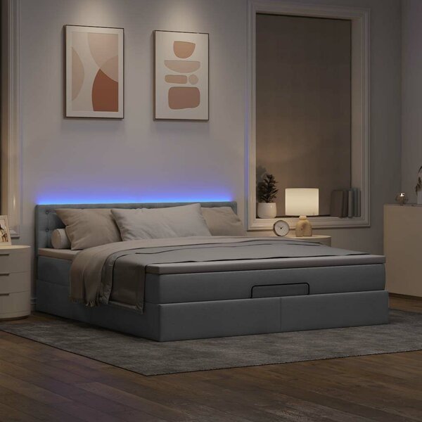 VidaXL sötétszürke szövet ottomán ágy matraccal & LED-ek 180x200cm