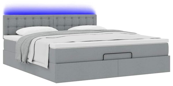 VidaXL sötétszürke szövet ottomán ágy matraccal & LED-ek 180x200cm