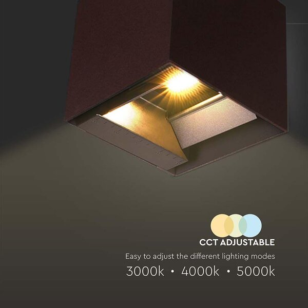 V-TAC 9W COB LED szolár fali Corten lámpa, szenzorral, CCT - SKU 23824