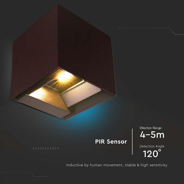 V-TAC 9W COB LED szolár fali Corten lámpa, szenzorral, CCT - SKU 23824