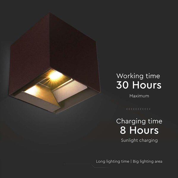 V-TAC 9W COB LED szolár fali Corten lámpa, szenzorral, CCT - SKU 23824