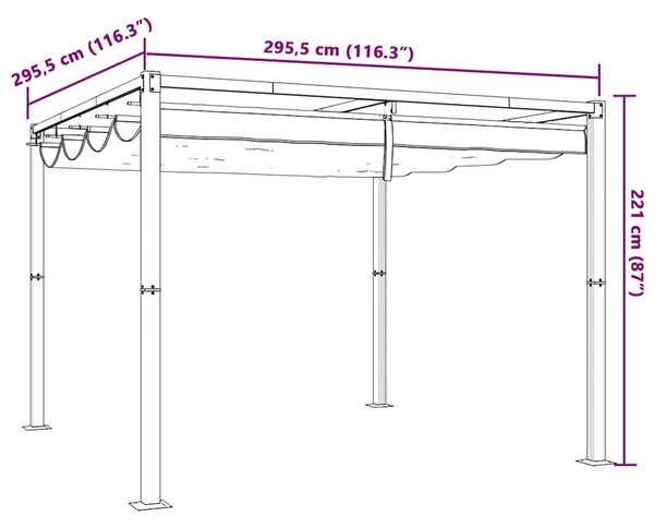 VidaXL kerti pavilon lehúzható tetővel 3x3 m acél