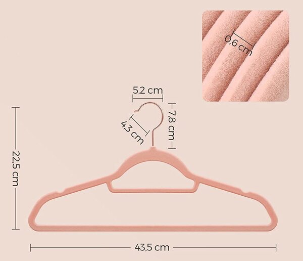 Bársonyos vállfák 30 darabos, csúszásmentes ruhaakasztó rose gold színű
