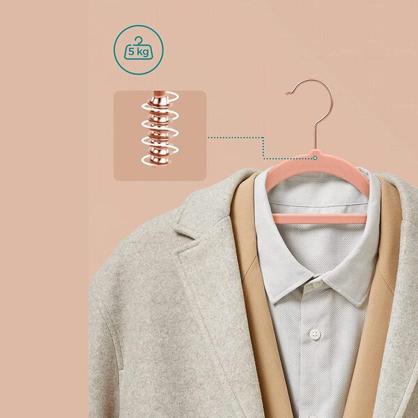 Bársonyos vállfák 30 darabos, csúszásmentes ruhaakasztó rose gold színű