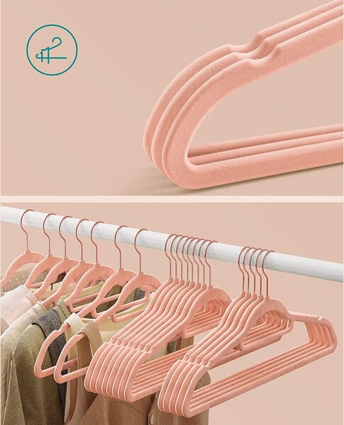 Bársonyos vállfák 30 darabos, csúszásmentes ruhaakasztó rose gold színű