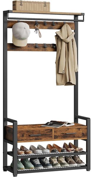 Előszobafal ülőkével, cipőtárolóval,szövetfiókkal,30 x 80,4 x 181,6 cm, rusztikus barna/fekete