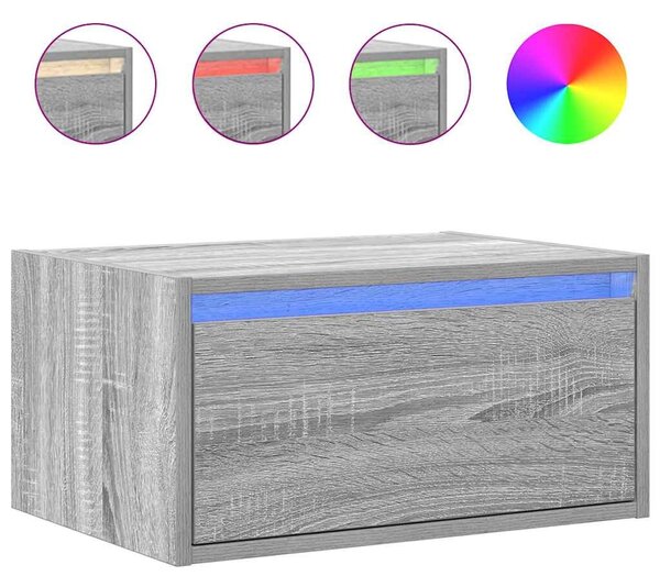 VidaXL 2 db szürke sonoma színű fali éjjeliszekrény LED-világítással