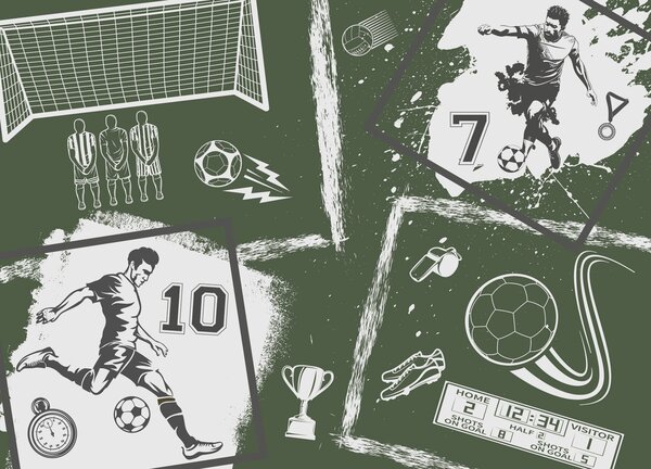 Fotótapéta Labdarúgók, labda és egyéb labdarúgó attribútumok zöld, Fotótapéta tini szoba, Fotótapéta tini szoba futball, w03122v2 : Uwalls.hu