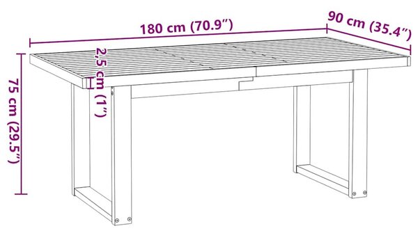 VidaXL Étkezőasztal NOAIN U-alakú lábak 180x90x75 cm tömörfa fenyőfa