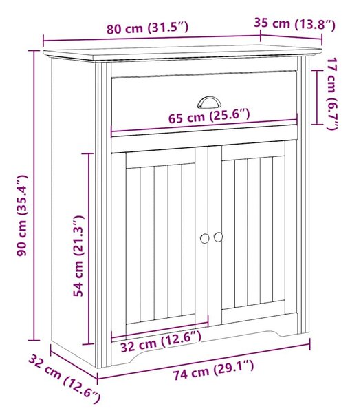 VidaXL előszobaszekrény "BODO" Fehér 80x35x90 cm 80x35x90 cm