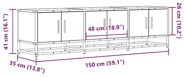VidaXL füstös tölgy színű szerelt fa és fém TV-szekrény 150x35x41 cm