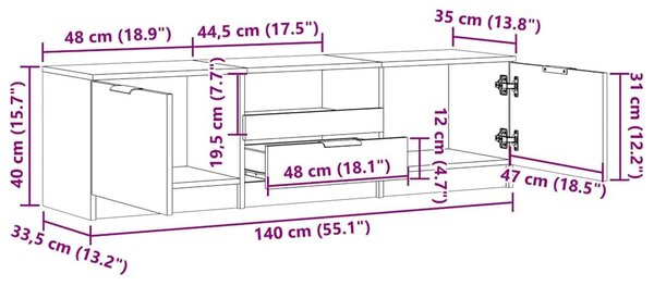 VidaXL TV szekrény Régi fa 140x35x40 cm Gépelt fa