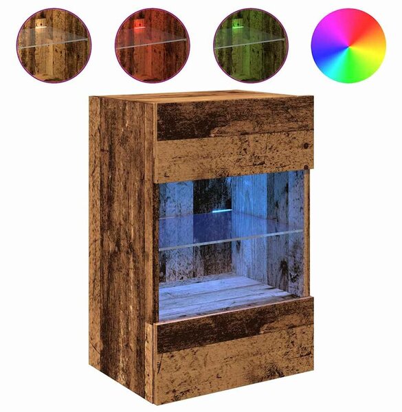 VidaXL 2 db antik fa fali TV-szekrény LED-világítással 40x30x60,5 cm
