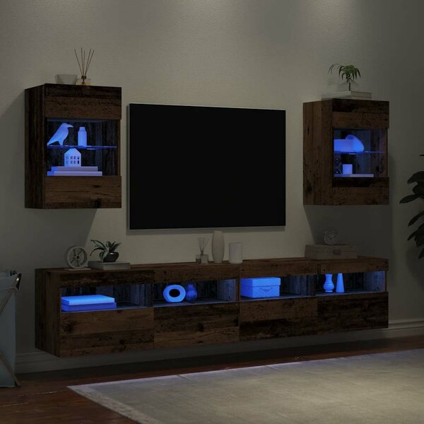 VidaXL 2 db antik fa fali TV-szekrény LED-világítással 40x30x60,5 cm