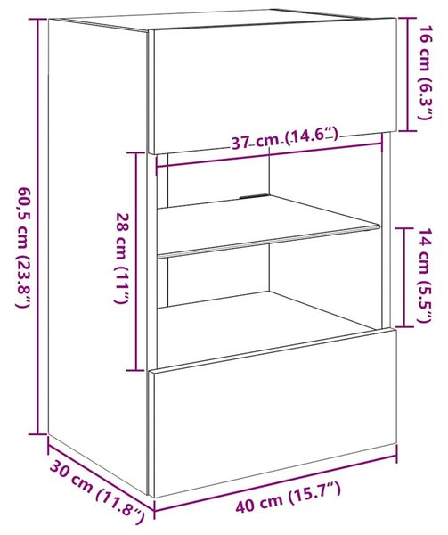 VidaXL 2 db antik fa fali TV-szekrény LED-világítással 40x30x60,5 cm