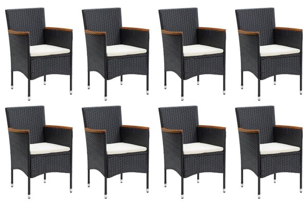 9 részes fekete polyrattan kerti étkezőgarnitúra párnákkal