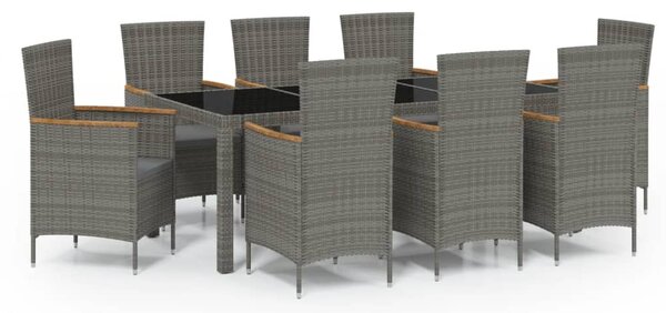 9 részes szürke kültéri polyrattan étkezőszett párnákkal