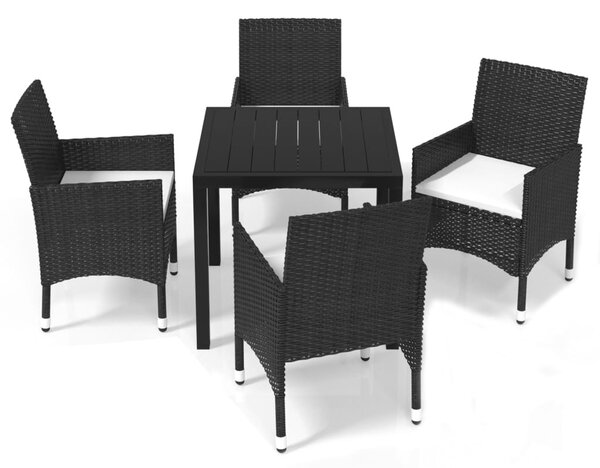 5 részes fekete polyrattan kerti étkezőgarnitúra párnákkal