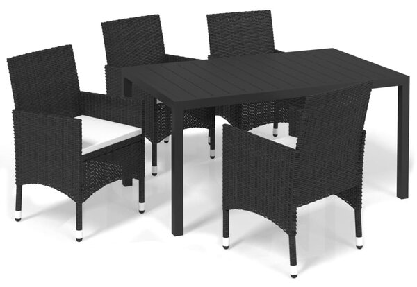 5 részes fekete polyrattan kerti étkezőgarnitúra párnákkal