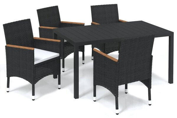 5 részes fekete polyrattan kerti étkezőgarnitúra párnákkal