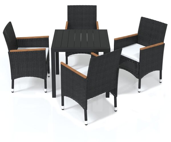 5 részes fekete polyrattan kerti étkezőgarnitúra párnákkal