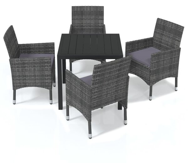 5 részes szürke polyrattan kerti étkezőgarnitúra párnákkal