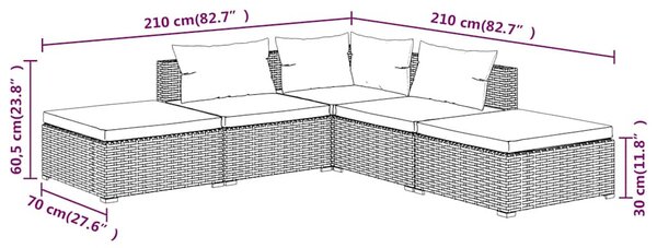 5 részes fekete polyrattan kerti ülőgarnitúra párnákkal
