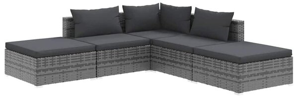 5 részes szürke polyrattan kerti ülőgarnitúra párnákkal